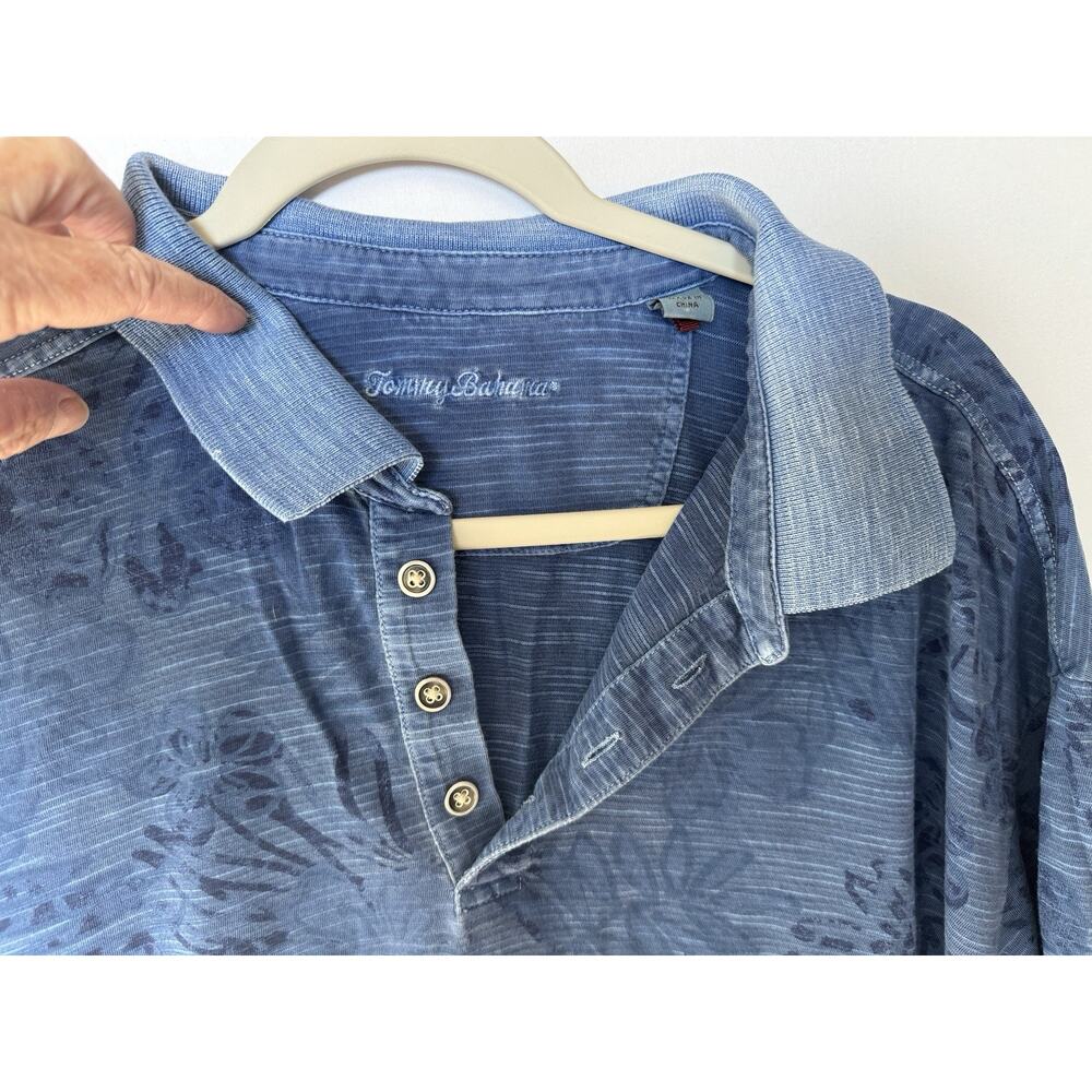 Tommy Bahama Men's Polo Shirt 2XL Blue Palms Print Short Sleeve Distressed